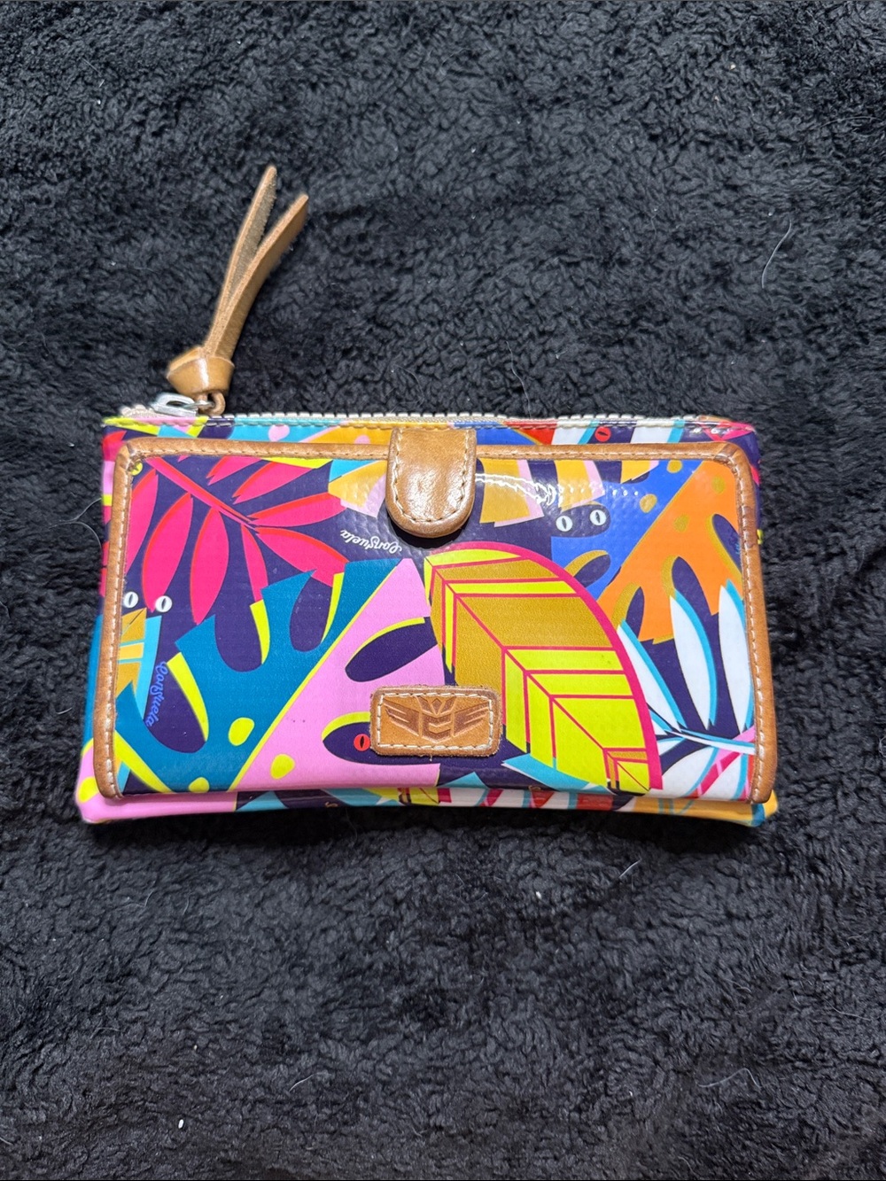 Consuela Colorful Tropical Leaf Wallet in Pink, Blue & Yellow